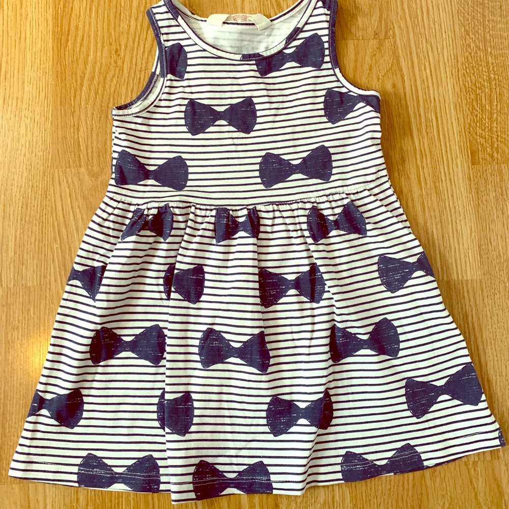 Blue and white striped dress with blue bows
